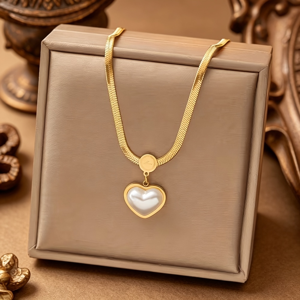 3pcs 18K Golden Plated Imitation Pearl Heart Jewelry Set